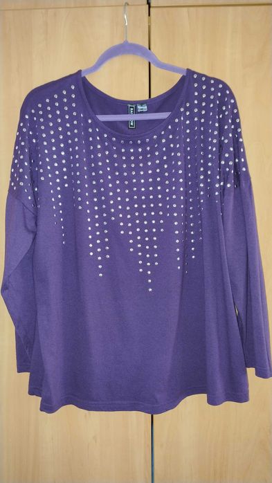 Bluzka z bawełny fioletowo-srebrna Bon Prix 44/46