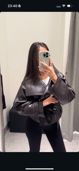 Mango xss шкіряна куртка дублянка з поясом