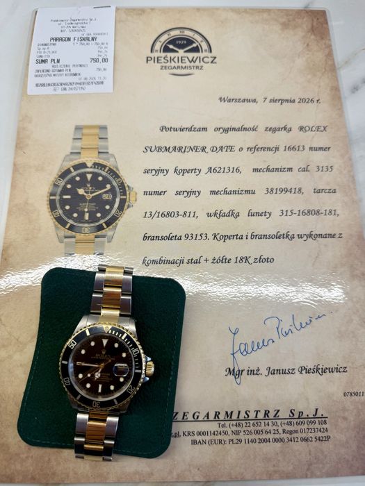 ROLEX SUBMARINER DATE 16613 – 18K GOLD / STEEL – Certyfikat  na Gearancji