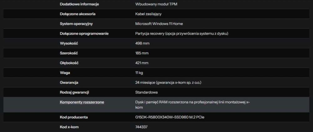 Gamingowy zestaw komputerowy ASUS ROG STRIX G15DK