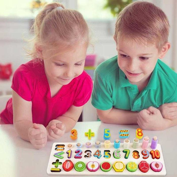 Układanka drewniana sorter Montessori liczenie owoce  liczby kolory