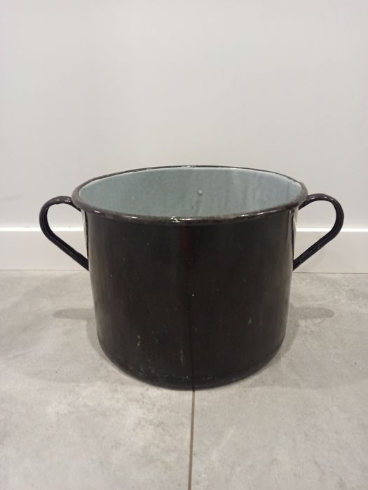 Stary emaliowany garnek PRL donica