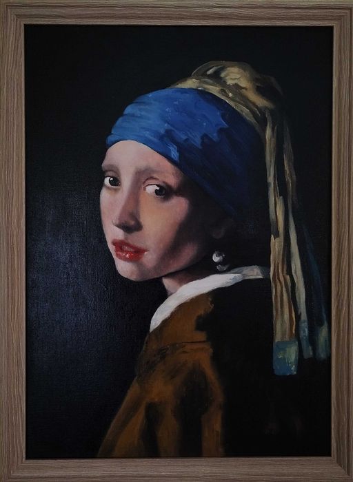 Studium malarskie wg Jana Vermeera 70x50 cm – Olej na lnie, unikat, dziewczyna z perłą