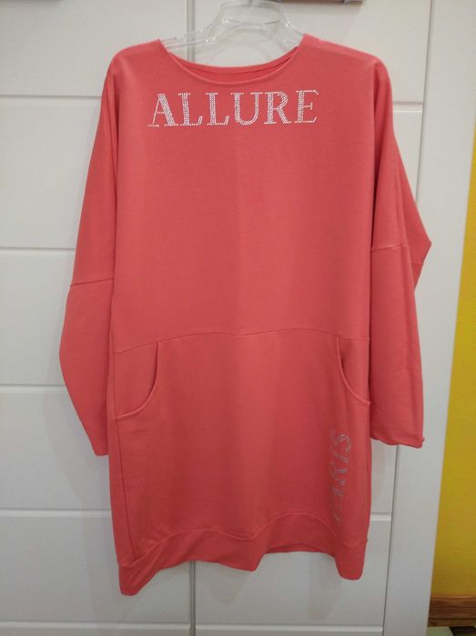 Sukienka M 38 koralowa sportowa z długim rękawem dresowa