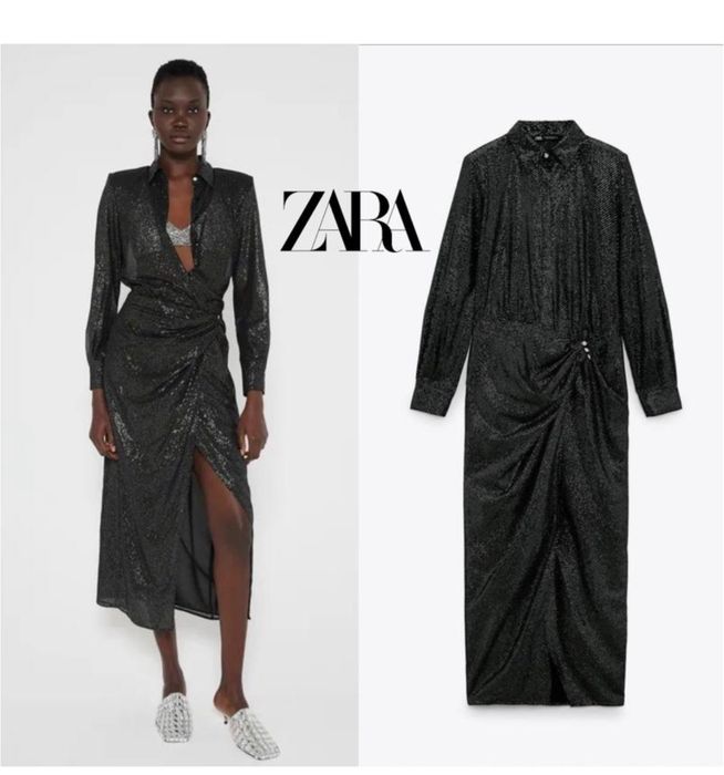 Нарядное вечернее черное блестящее платье Zara S