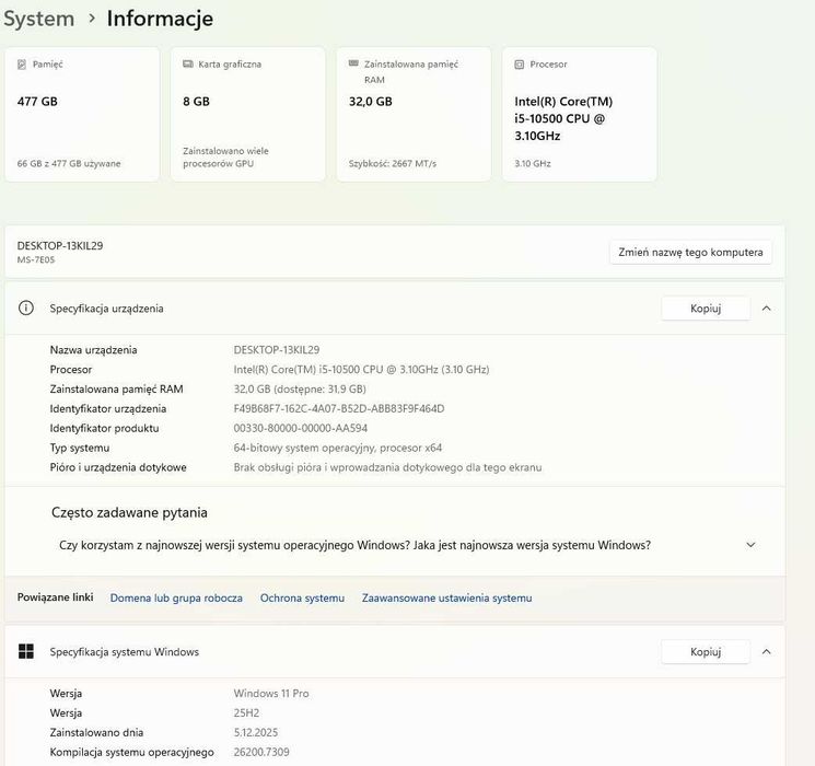 RTX 5050 32GB RAM 512SSD i5-10 gen RGB