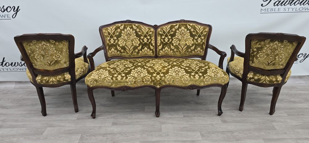 Stylowy zestaw wypoczynkowy  Sofa + 2 fotele Chippendale