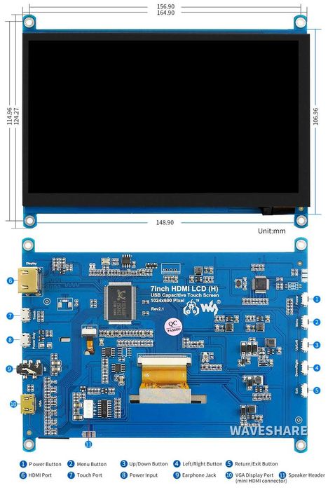 Дисплей 7inch IPS HDMI Capacitive Touch Screen