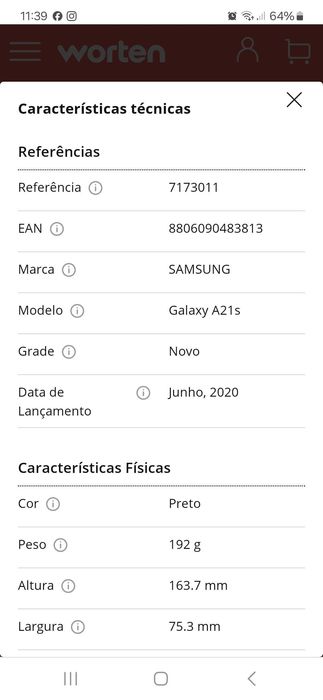 Samsung A21s como novo
