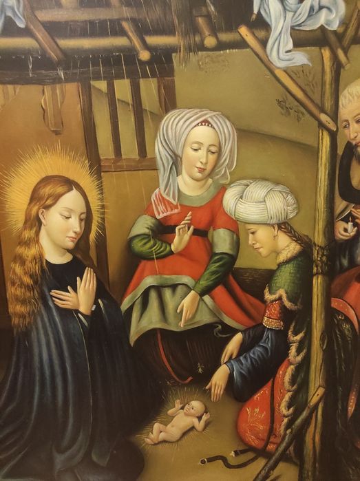 Pintura  presépio a óleo sobre madeira