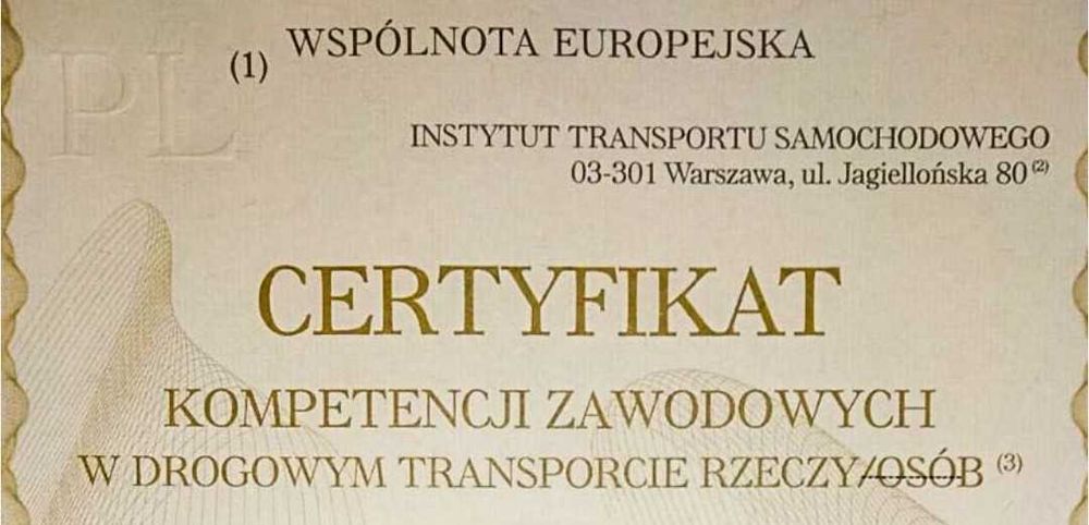 Certyfikat kompetencji zawodowych