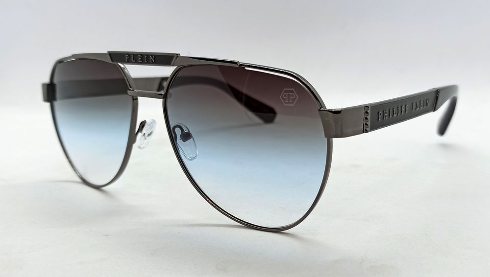 Philipp Plein очки капли мужские серо голубой градиент в сером металле
