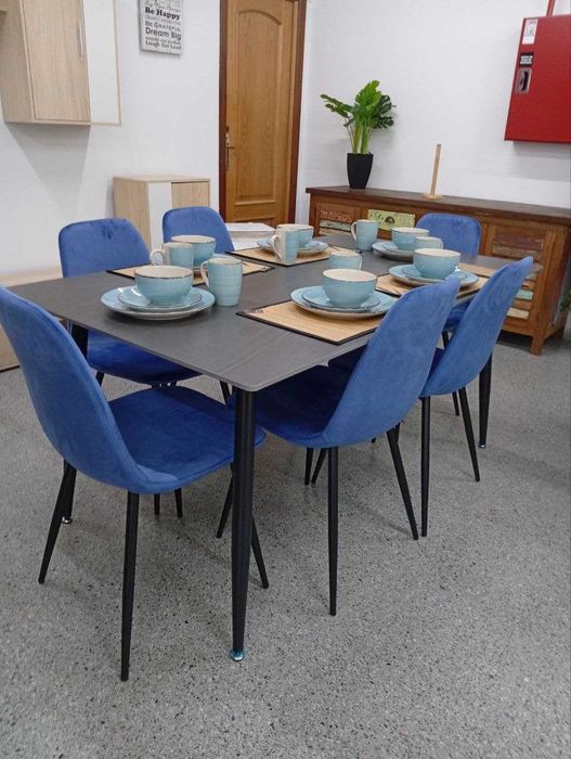 Mesa de jantar com 6 cadeiras azuis - envio grátis