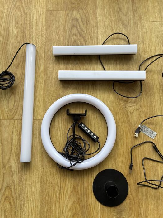 Zestaw lamp LED – ring light + 3 lampy – nowe