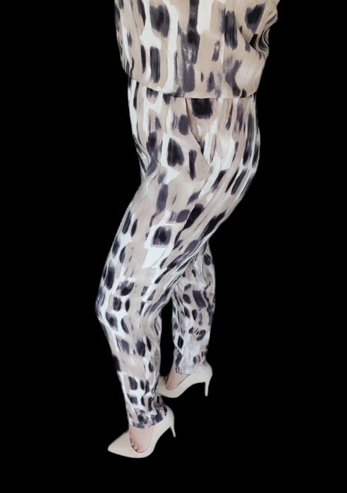 Anna Scott S Nowy kombinezon letni długi w panterkę z koralikami