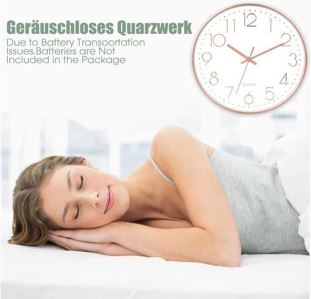 Zegar ścienny cichy bez tykania zawieszany średnica 30 cm kolor złoty