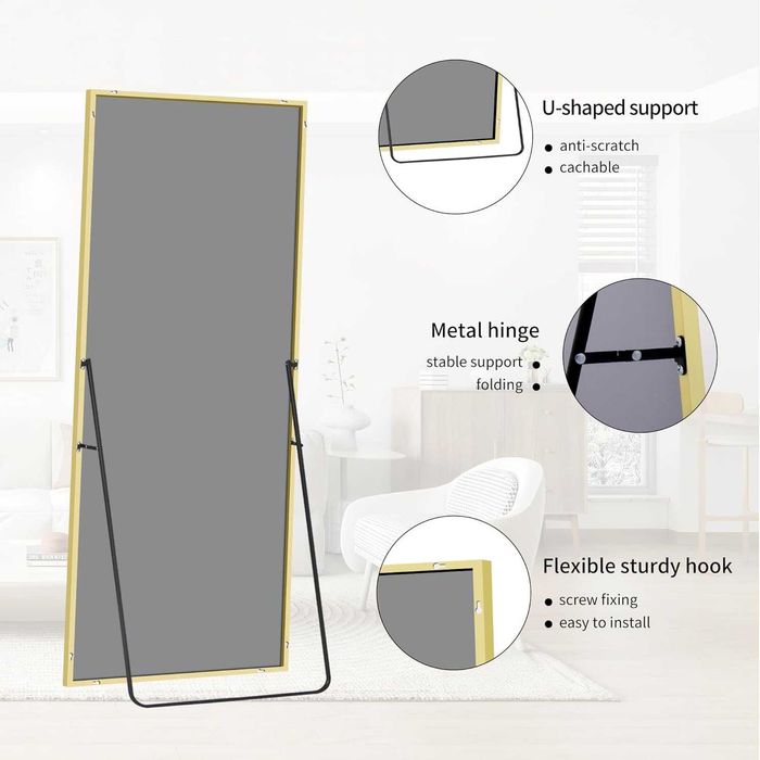 Nowe lustro / lusterko / stojące / kwadratowe / złote / 161x52 / R70!