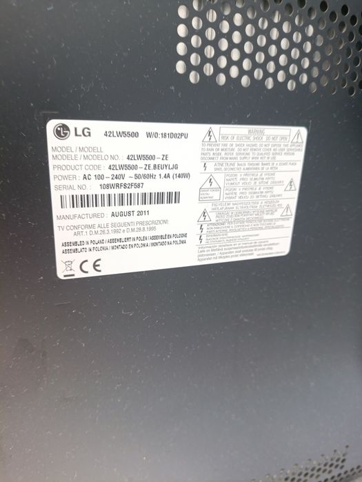 Telewizor LG 42LW5500 to 42-calowy sprawny