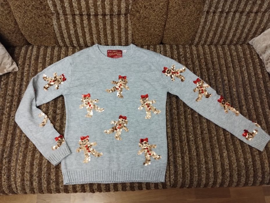 Новогодний свитер с пайетками на подростка р.S