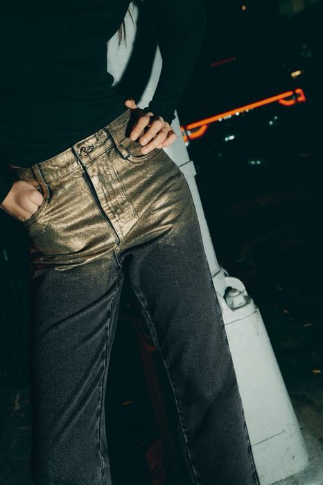 Джинси з напиленням золота ZARA HIGH WAIST Z1975 STRAIGHT LEG