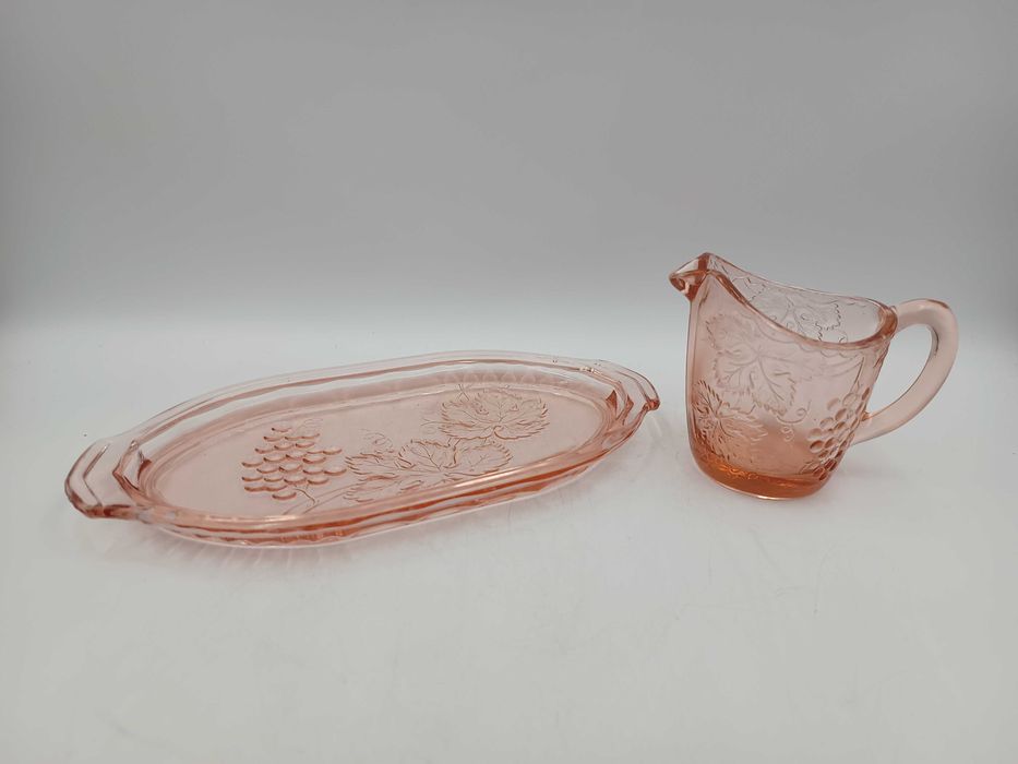 Mlecznik + tacka Walther Glass winogrona szkło z PRL