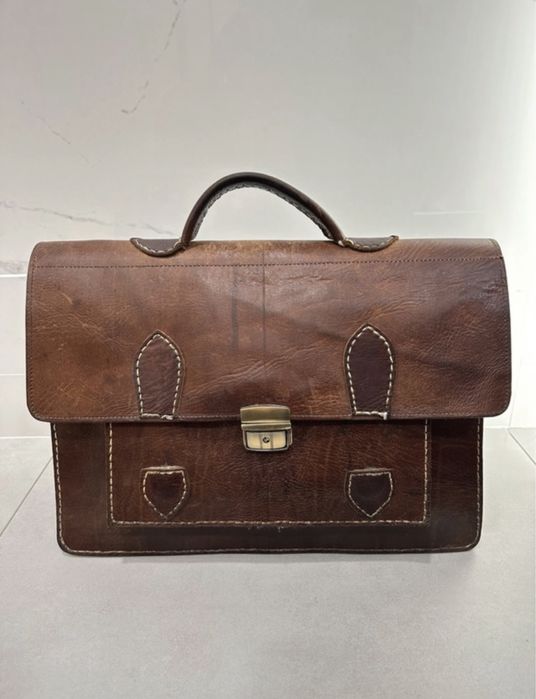 Aktówka teczka skóra naturalna adwokacka brązowa z klamrą męska