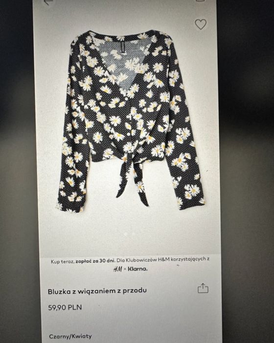 Bluzka z wiązaniem z przodu w kwiaty (rumiankiem ) czarna r . 38 hm