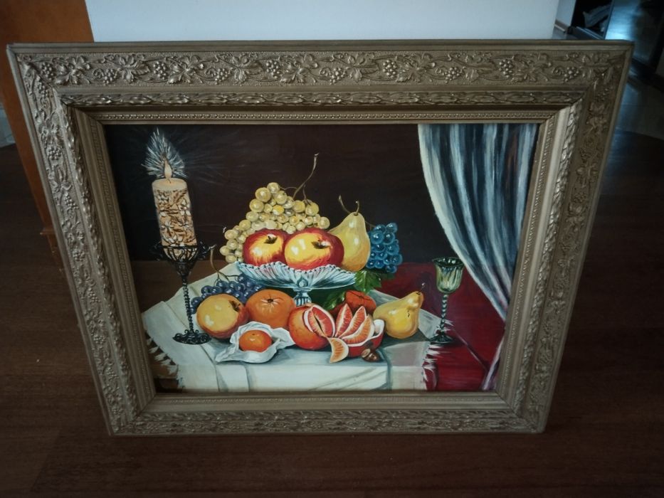 Obraz olejny Owoce rama drewno 88 x 75 cm