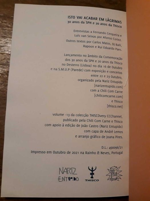 Isto Vai Acabar em Lágrimas - 30 anos SPH / 20 anos Thisco (NOVO)