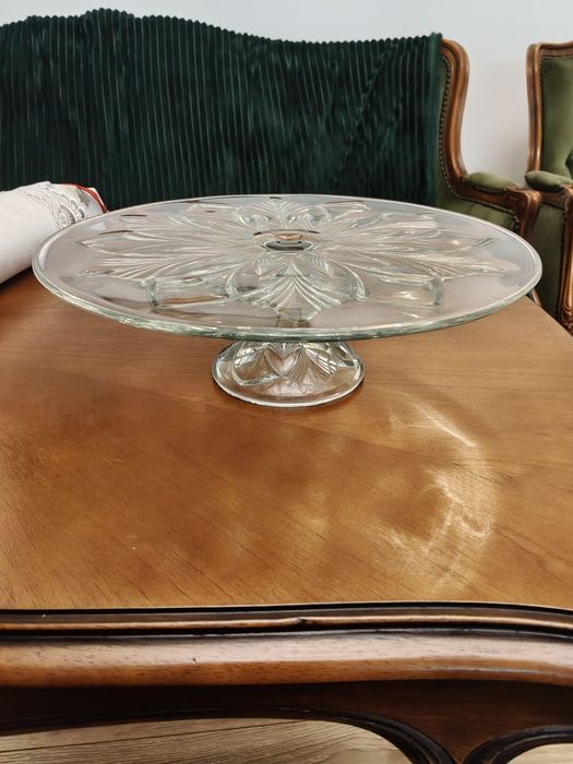 Szklana kryształowa tortownica patera