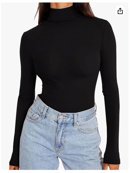 Damska bluzka z długim rękawem i golfem, rozm. L, czarna REORIA