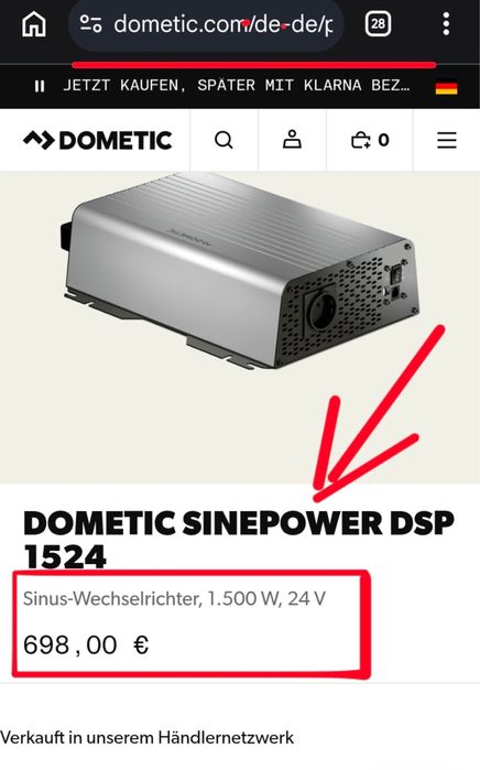 Інвертор з Німеччини Dometic  24V → 230V, 1500W, чистий синус