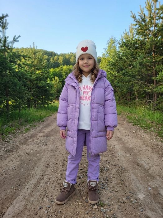 стильна подовжена куртка, пальто в красивому ліловому кольорі  для дівчинки