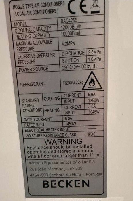 Ar condicionado portatil Becken BAC4255 (12.000btu)