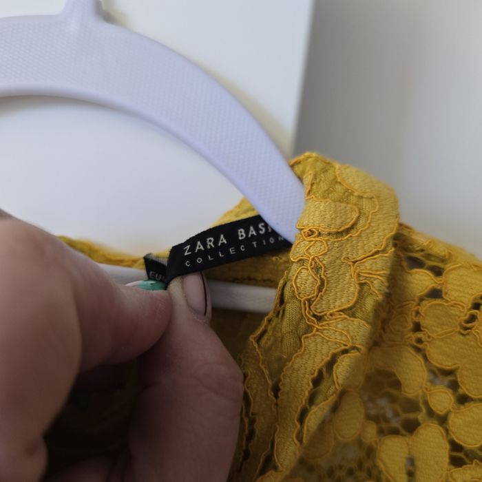 Sukienka Zara l 40 m 38 koronka zakardowa mini krótki rękaw kołnierzyk