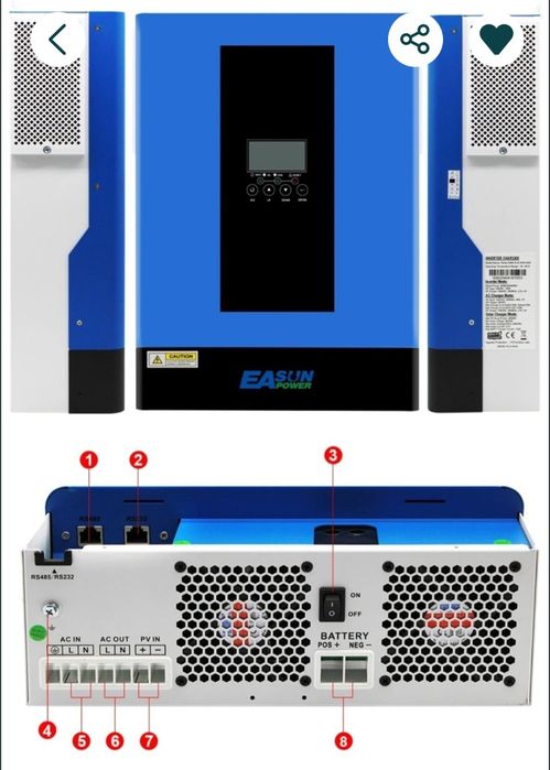 Гібридний сонячний інвертор EASUN 6.2KW 48V +WI-FI. Новий