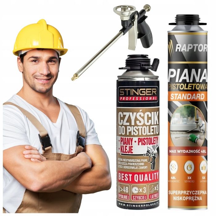 Zestaw Pistolet Do Pianki + Pianka Montażowa Raptor + Czyścik Do Pisto