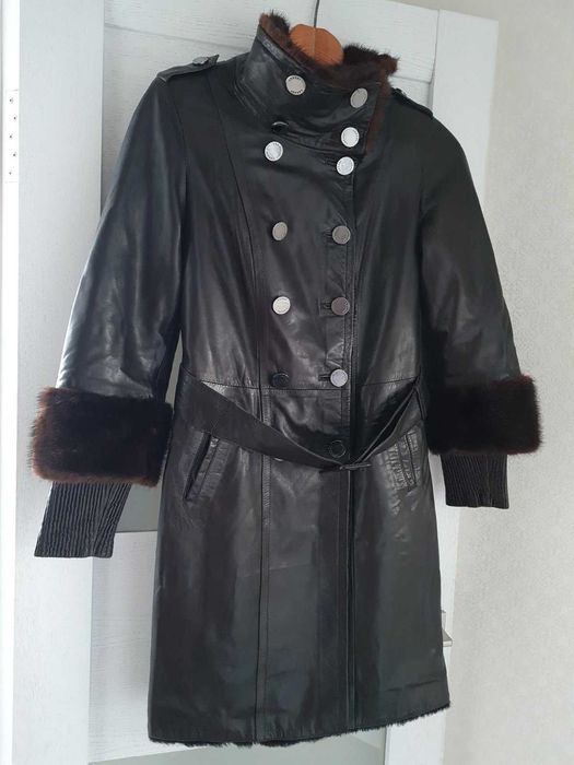 Шкіряна дублянка з натуральним хутром