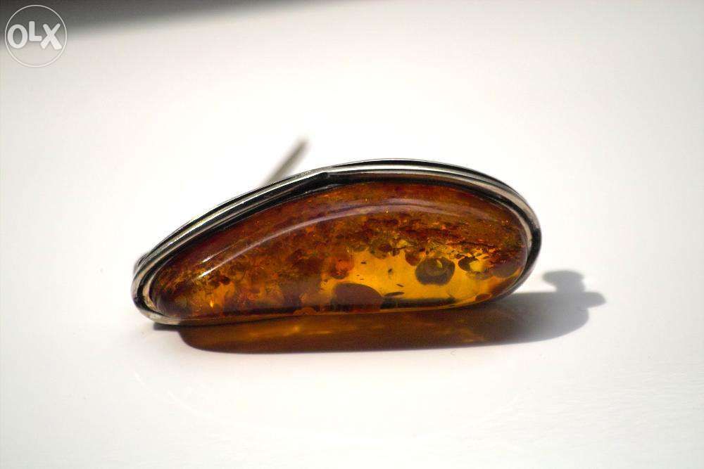 Broszka Bursztynowa oprawiona w srebro Broszka z Bursztynu Srebro 925