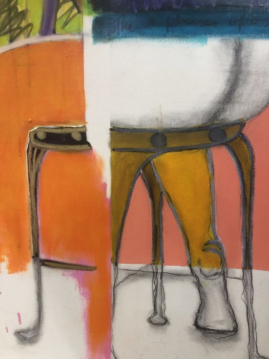 Acrilico, carvao, pastel e oleo sobre tela