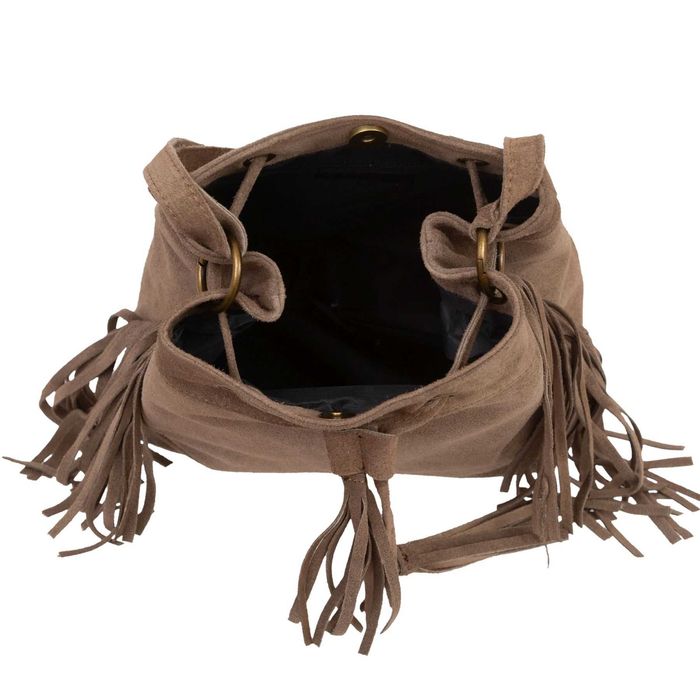 VERA PELLE torebka zamszowa listonoszka z frędzlami V477 c.brązowa