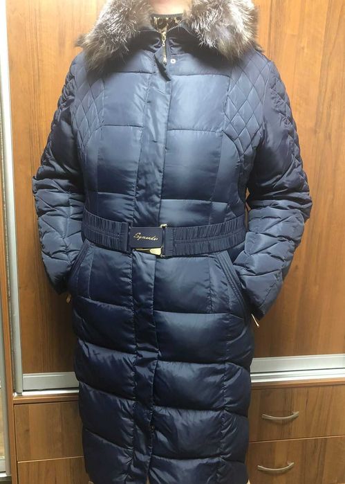 Длинное макси пальто пуховик с чернобуркой большой размер хххл