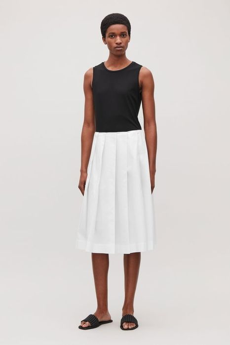 Cos біла спідниця юбка спідниця з бавовняно-попліну плісирована