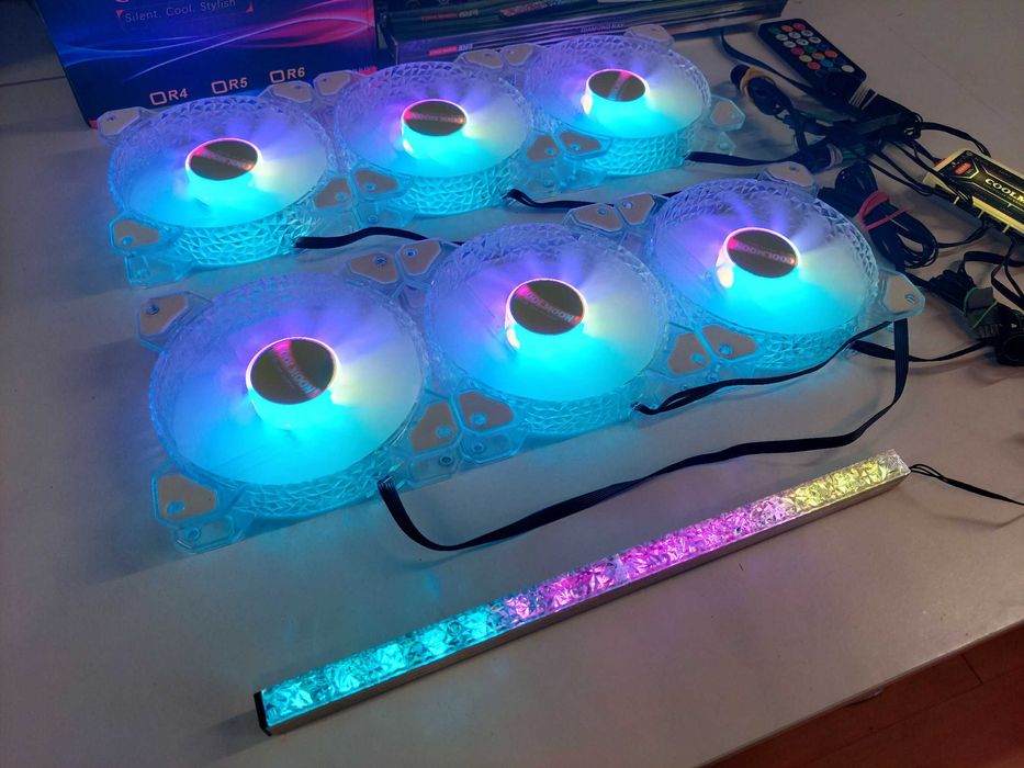 Wentylatory 120x120mm ARGB 6 szt + listwa rgb + kontroler z pilotem