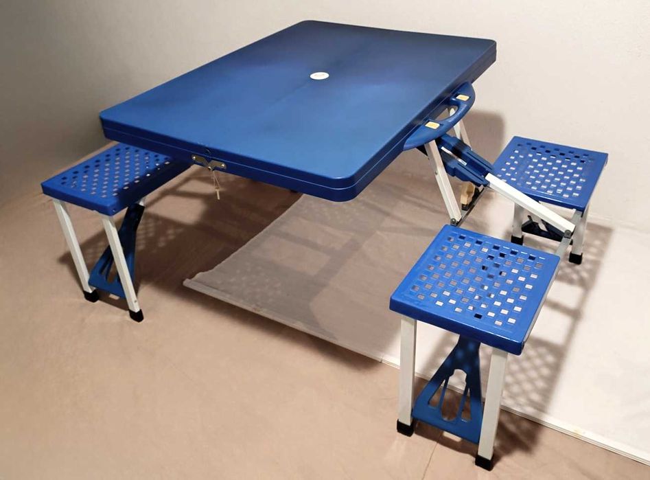 Mesa de Campismo/Piquenique em Alumínio Rebatível com 4 Bancos