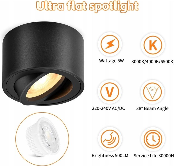 4szt. Reflektory sufitowe LED halogeny aluminiowe kinkiety 80x50mm