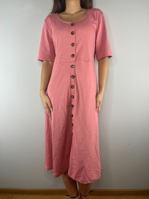 Różowa bawełniana sukienka midi szmizjerka Rainbow rozmiar 46