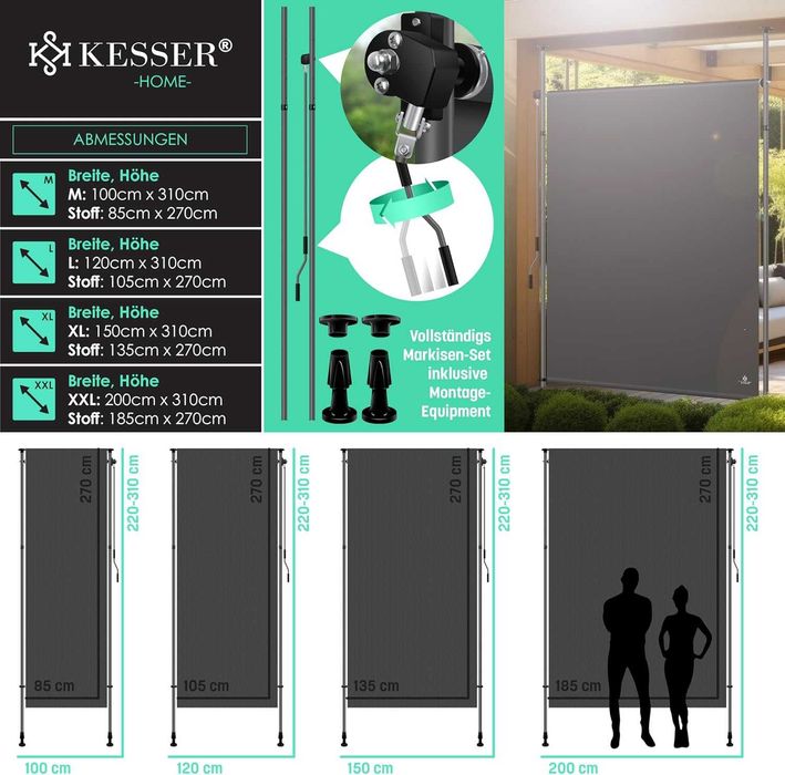 Маркиза жалюзь для вертикальної тераси, балкона Kesser 120x310см