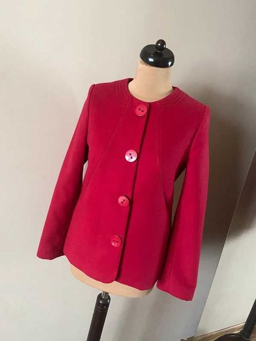 Neon roz plaszczyk krotki fuksja s m welna wool 36 38 wiosna