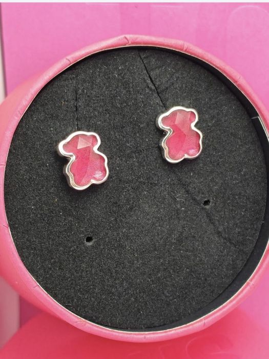 Kolczyki z misiem srebro 925 z rubinem